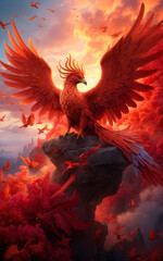 A magnificent phoenix on a mountaintop