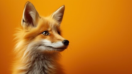  a close up of a fox's face with an orange background.  generative ai