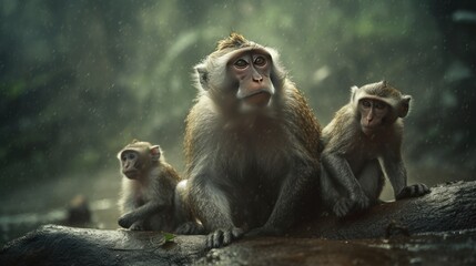 Obraz premium Monkey family. Monkeys are sitting on the rock.