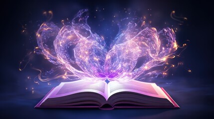  an open book with a butterfly shaped light coming out of it.  generative ai