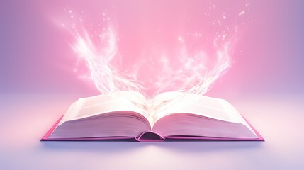  an open book with a pink light coming out of it.  generative ai