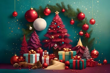 Merry Christmas and Happy New Year Background, Generative Ai