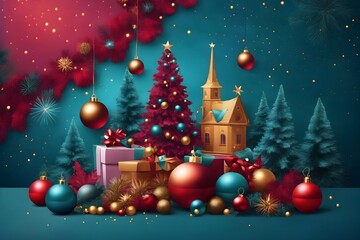 Obraz premium Merry Christmas and Happy New Year Background, Generative Ai