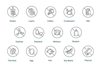 Fototapeta premium Allergen Icons. Food Allergy Warning & Dietary Restriction Symbols.