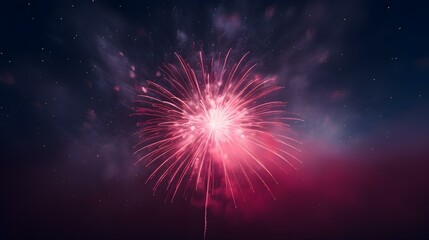 Close up of an burgundy Firework in the Sky. Festive Template for New Year's Eve and Celebrations - obrazy, fototapety, plakaty
