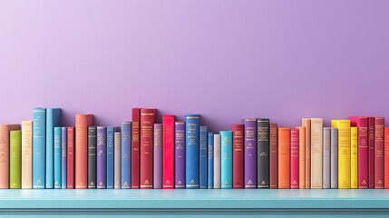  a row of books sitting on top of a blue shelf.  generative ai