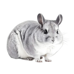 front view, a adorable grey chinchilla is facing the camera, stands against transparent background. 