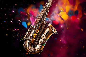 Saxophon-Groove: Klangexplosion auf einem lebendigen, bunten Hintergrund