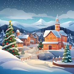 Outdoor Christmas Scene In village Background, Generative Ai