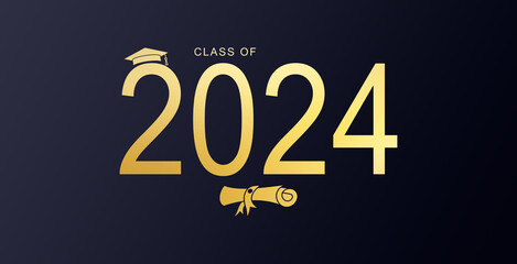 Class of 2024. Congratulations graduates in celebration concept with decorative elements. Design template for graduation typography,banner and other design.Vector illustration.