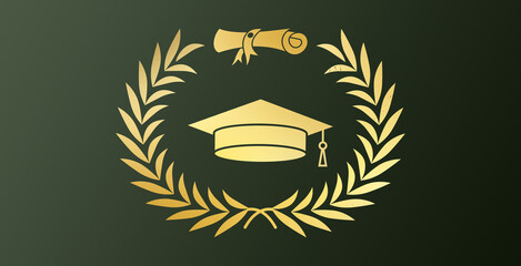 Class of 2024 year laurel graduation vector sign on black background, academic educational design template for celebration ceremony 2024.