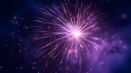 Fototapeta premium Close up of an dark purple Firework in the Sky. Festive Template for New Year's Eve and Celebrations