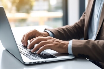 Close-up Portrait of Typing Keyboard on Laptop: Online Work and Communication