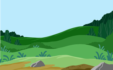 green landscape with trees cartoon illustration vector