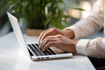 Close-up Portrait of Typing Keyboard on Laptop: Online Work and Communication