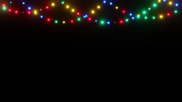 light bulb string on black background, Christmas lights colour.