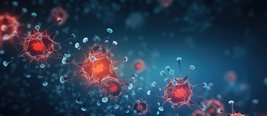 High tech Artificial Intelligence medical wallpaper showcases innovative research on cell clumps with nano molecules - obrazy, fototapety, plakaty