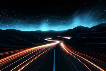 Foto op Plexiglas Abstract depiction of glowing streaks on a nighttime road. Generative AI © Raul