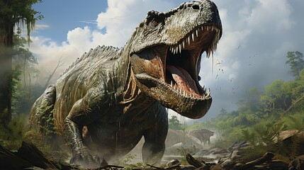 Gigantosaurus megalonyx. Illustration of a huge dinosaur. Herbivorous lizard. Concept: extinct dinosaurs, ancient lizard-like animals