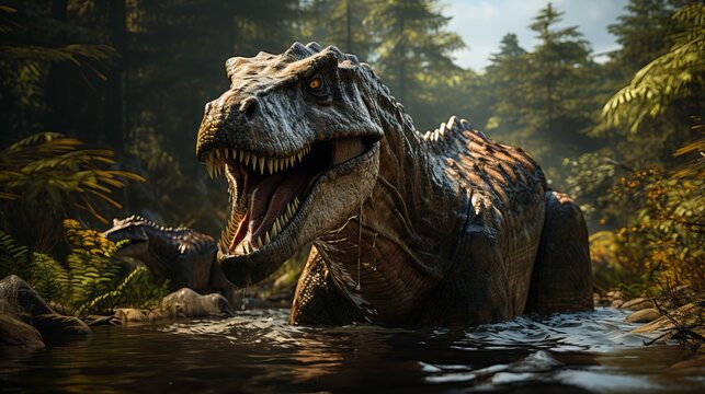 Gigantosaurus megalonyx. Illustration of a huge dinosaur. Herbivorous lizard. Concept: extinct dinosaurs, ancient lizard-like animals