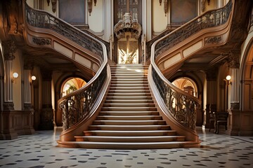 Staircase in the Royal Palace in Prague, Czech Republic. - obrazy, fototapety, plakaty