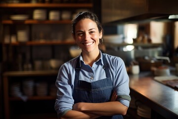 Fototapeta premium Young female chef standing in the kitchen
