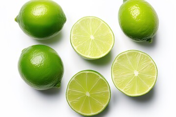 Limes isolated on white background. Top view. Flat lay. Ai Generative