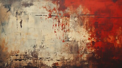 Artistic canvas blending deep reds with neutral whites, portraying emotions and chaos