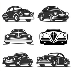 Vector icons of cars. Fantastic silhouettes of cars illustrations isolated on white background