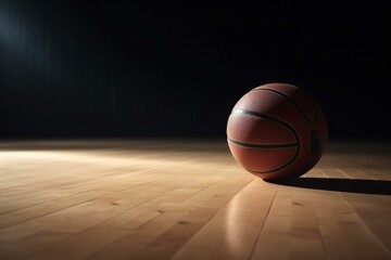 Basketball ball on floor of empty court. Generative AI