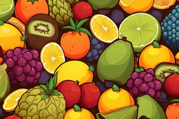 A cartoon image of fruit as a background frame texture. Generative AI