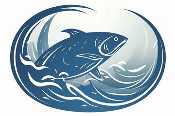 Logo depicting fishing in oceanic waves. Generative AI
