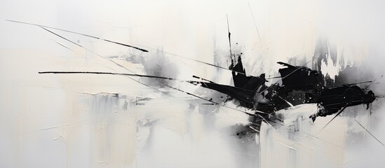 Expressive, modern, abstract and minimalist white painting, with black graffiti