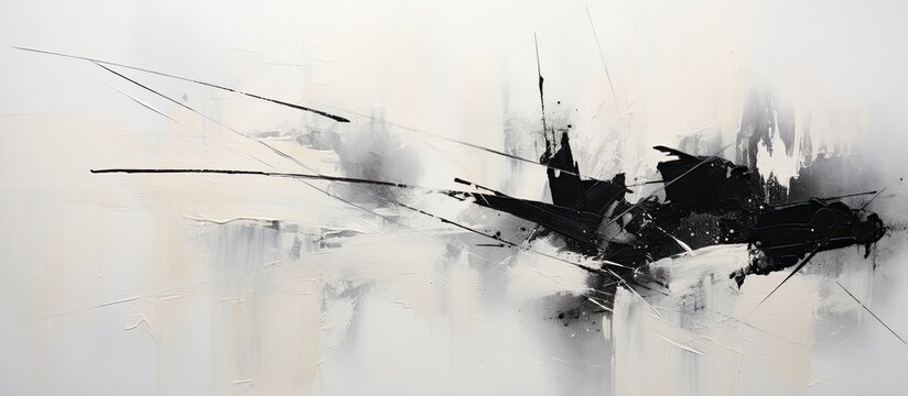 Fototapeta Expressive, modern, abstract and minimalist white painting, with black graffiti