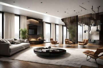 Interior design: Big modern room with amazing decent decore  - obrazy, fototapety, plakaty