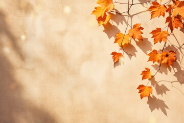 Naklejka na ściany i meble Autumn background with maple tree leaves on wall