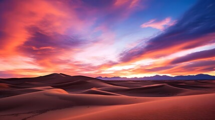 Panoramic view of sand dunes at sunset. Mesquite Flat Sand Dunes, Death Valley National Park, California, USA