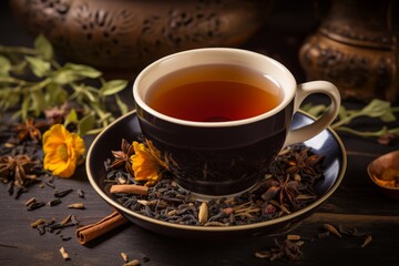 The enchanting aroma of a freshly brewed licorice blend tea wafting from a fine china cup