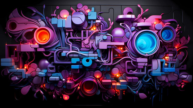 Fototapeta a neon Graffiti wallpaper on an urban wall
