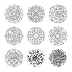 Set of simple floral mandala. Vector ornamental illustration. - obrazy, fototapety, plakaty