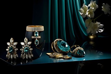 Jewelry on a black background. Jewelry in the form of precious stones.