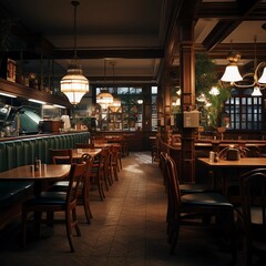 interior of a restaurant in the evening