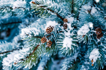 Naklejka na ściany i meble Snowy fir tree branches background