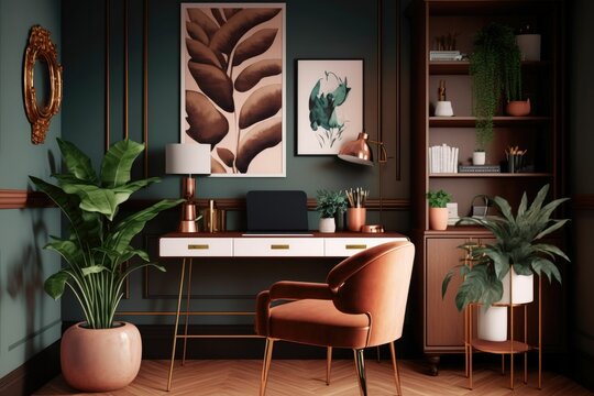 Inspiring office interior design, art deco style home office with furniture