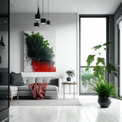 Interior design of modern living room minimalistic style room.
