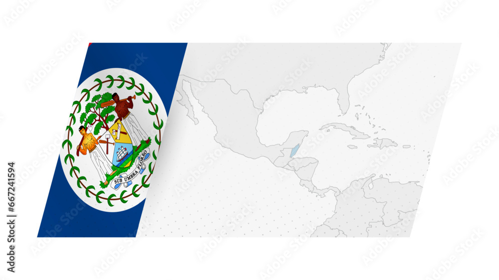 Sticker Belize map in modern style with flag of Belize on left side.