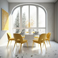 Dining room in the apartment with modern decoration and design