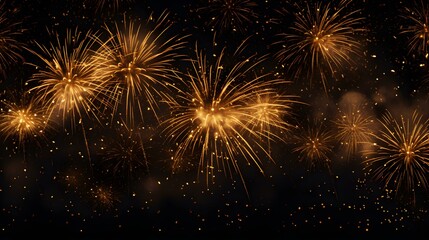 Background of dark gold Fireworks. Festive Template for New Year's Eve and Celebrations