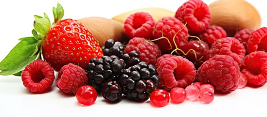 Ellagic acid in fruits like raspberries strawberries pomegranate and walnut With copyspace for text