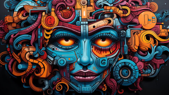 Fototapeta a neon Graffiti wallpaper on an urban wall